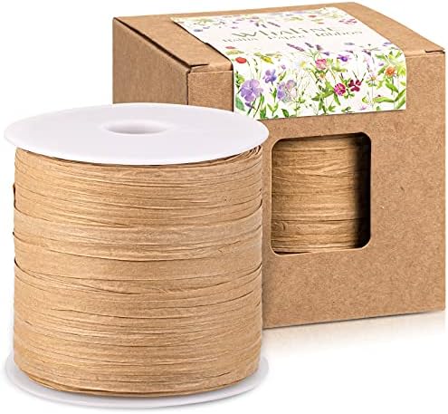 Whaline 229 Yards Raffia Paper Ribbon Christmas Kraft Craft Packing Paper Twine for Festival Gifts, DIY Decoration and Weaving, 1/4 inch Width