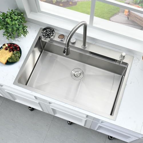 Évier de cuisine cascade encastrable en acier calibre 16 style moderne de 83cm