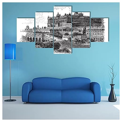 Cuadro en Lienzo Palacio Real Madrid Moderno Impresión de 5 Piezas Impresión Artística Imagen Gráfica Decoracion de Pared - Enmarcado