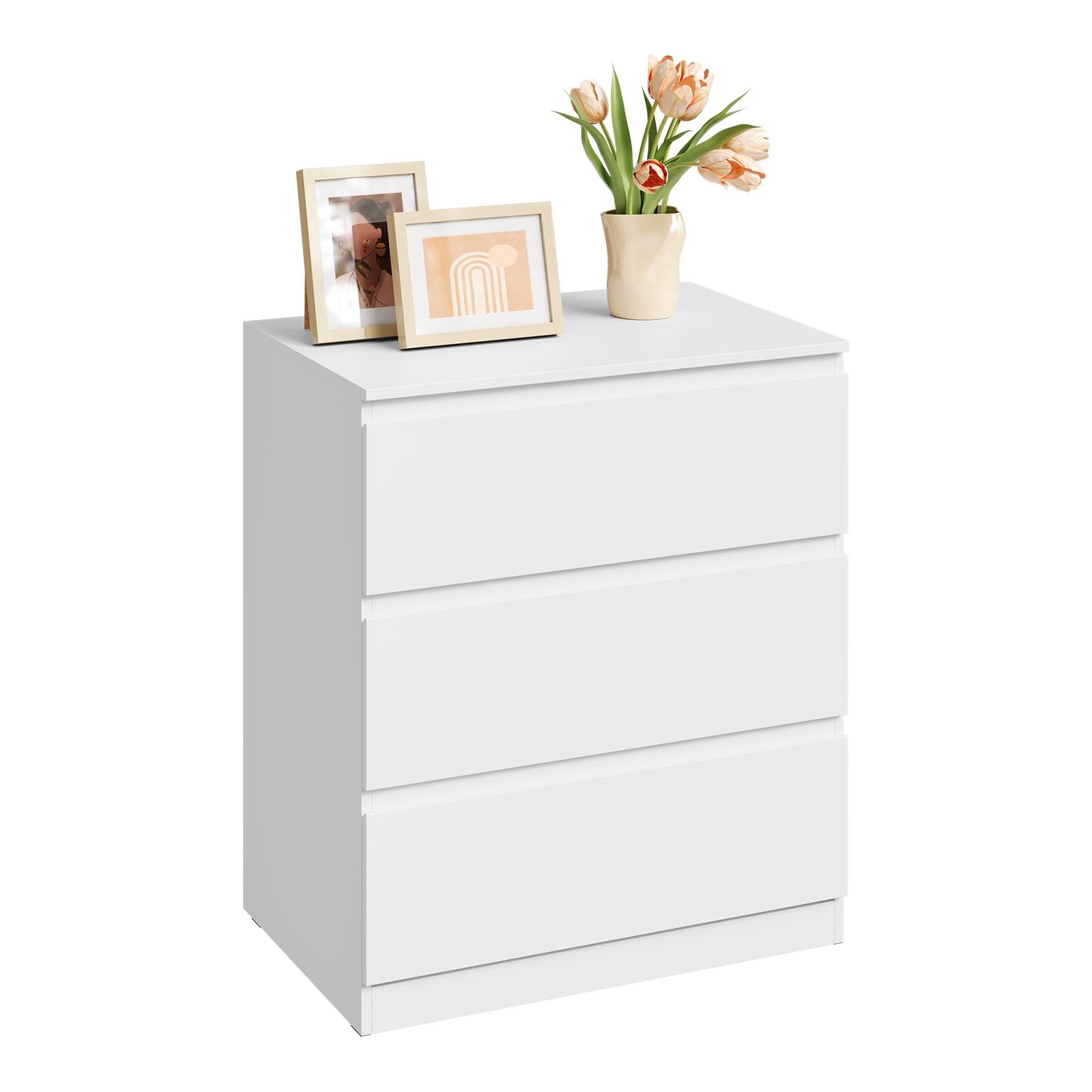 WOLTU Commode 3 Tiroirs, Chiffonnier Blanc | 60x40x70 cm, pour Salon, Chambre à Coucher, Couloir, en Bois d’Ingénierie