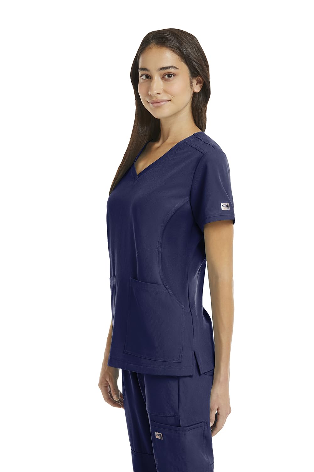 AUW SO MI Womens Knit Panel 4 Pocket Top (US, Alpha, Large, Regular, Regular, Navy)