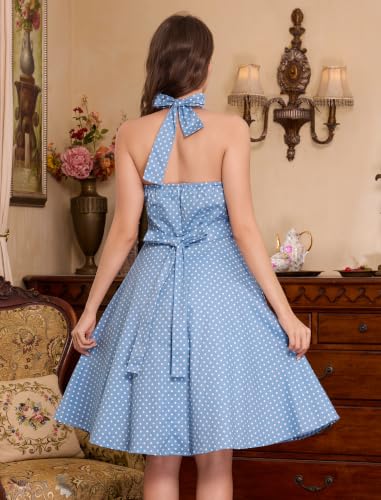 Image of 1950s Dresses for Women Vintage Retro Cocktail Party Swing Dresses Halter Floral Rockabilly 50s Polka Dot Pin up Dress