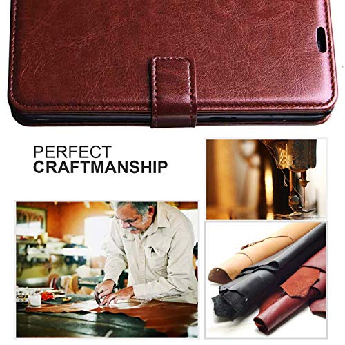 Image of Vintage Leather Flip Cover Compatible Model for Vivo V2037 / Vivo Y20G - Cherry Brown