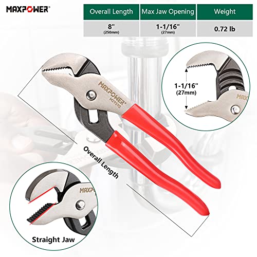 MAXPOWER Groove Joint Pliers Set, 8 inch and 12 inch Quick Adjustable V Jaw - image 3