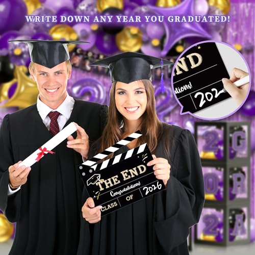 Image of Party Spot！2026 Purple and Gold Graduation Party Decorations,124 PCS Graduation Decorations Class of 2026,4 PCS Balloons Boxes with LED Light String & Letters 2026 GRAD So Proud of You