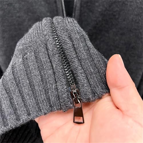 Men's Half High Collar Zip-Up Cardigan Daily Warm Solid Color Slim-Fit Wool Blend Sweater4
