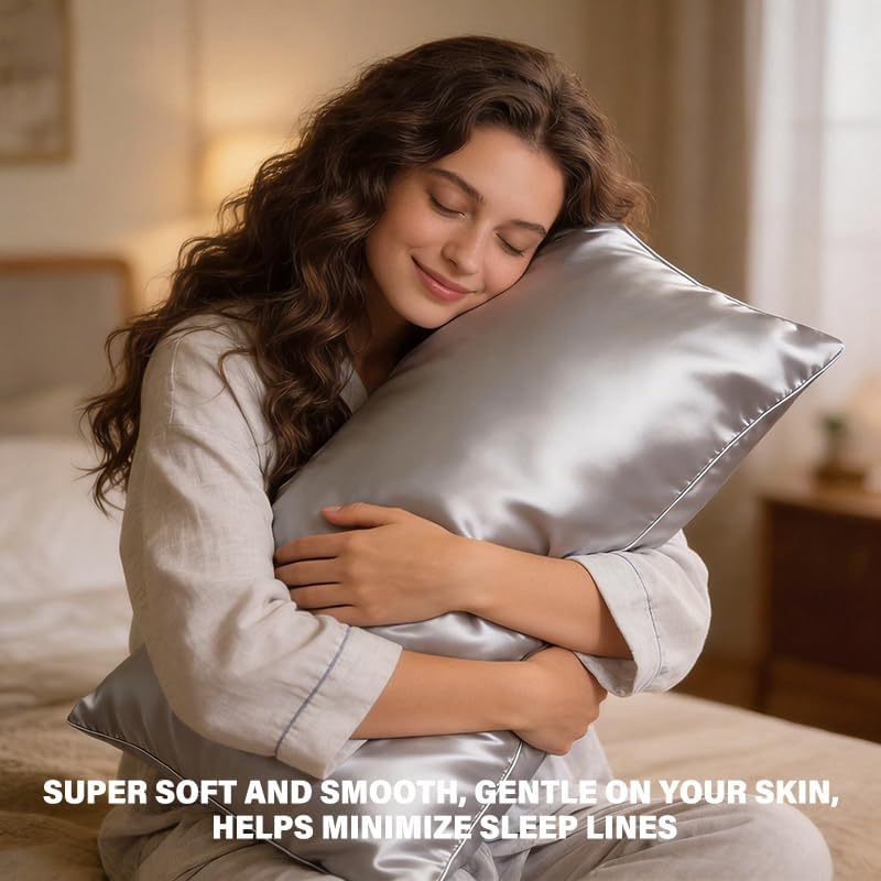 White Satin Pillowcase Queen Size Silk Pillow Cases Set of 2 Wrinkle-Free Soft Smooth 20x30 Inches, 2pcs thumbnail