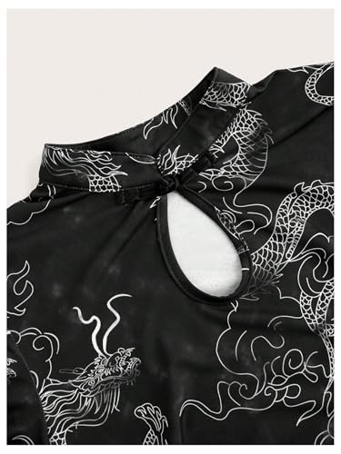 Image of SOLY HUX Women's Chinese Cheongsam Short Sleeve Dragon Print Dress Mini Bodycon Evening Dresses