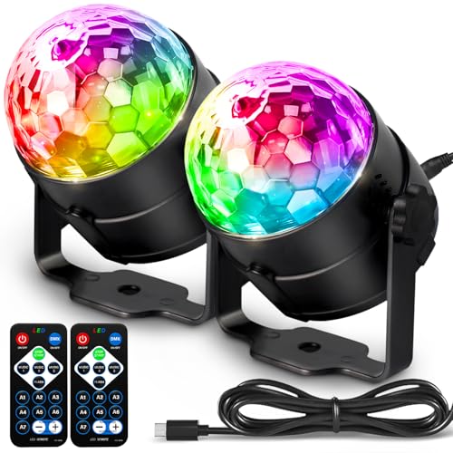 Image of Disco Ball DJ Party Lights Sound Activated with Remote Control Strobe Lamp 7 Modes Stage Light for Home Room Dance Parties Karaoke Halloween Christmas Birthday Decorations,2pack
