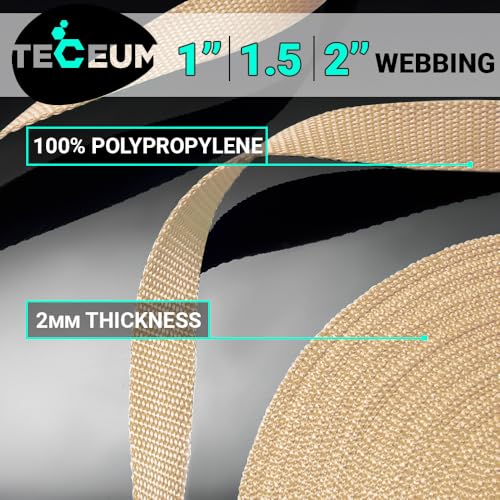 Image of TECEUM 3 /4 inch & 5 /8 inch & 1 inch & 1.5 inch & 2 inch Webbing - 10 25 50 Yards - 40+ Colors - Heavy Duty 1 Inch 1.5 Inch 2 Inch Backpack Straps - Webbing for Outdoors Indoors Crafting DIY