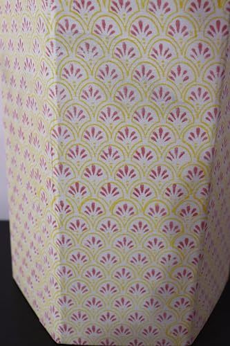 Image of 3.3 Gallon Cotton Hand Block Printed Paper Waste Basket |Small Decorative Trash Can for Housewarming Gifts in Living Room, Bedroom, Bathroom | Eco-Friendly, Plastic-Free (1, Small Yellow Pink)