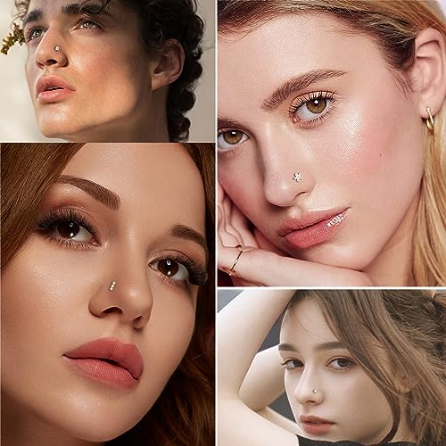 14k Gold Plated 316L Surgical Steel 22g/20g/18g Nose Rings Studs L-Shape Bone Screw Nostril Piercing 1.5mm 2mm 2.5mm 3mm 3.5mm 4.5mm CZ Nose Studs for Women4