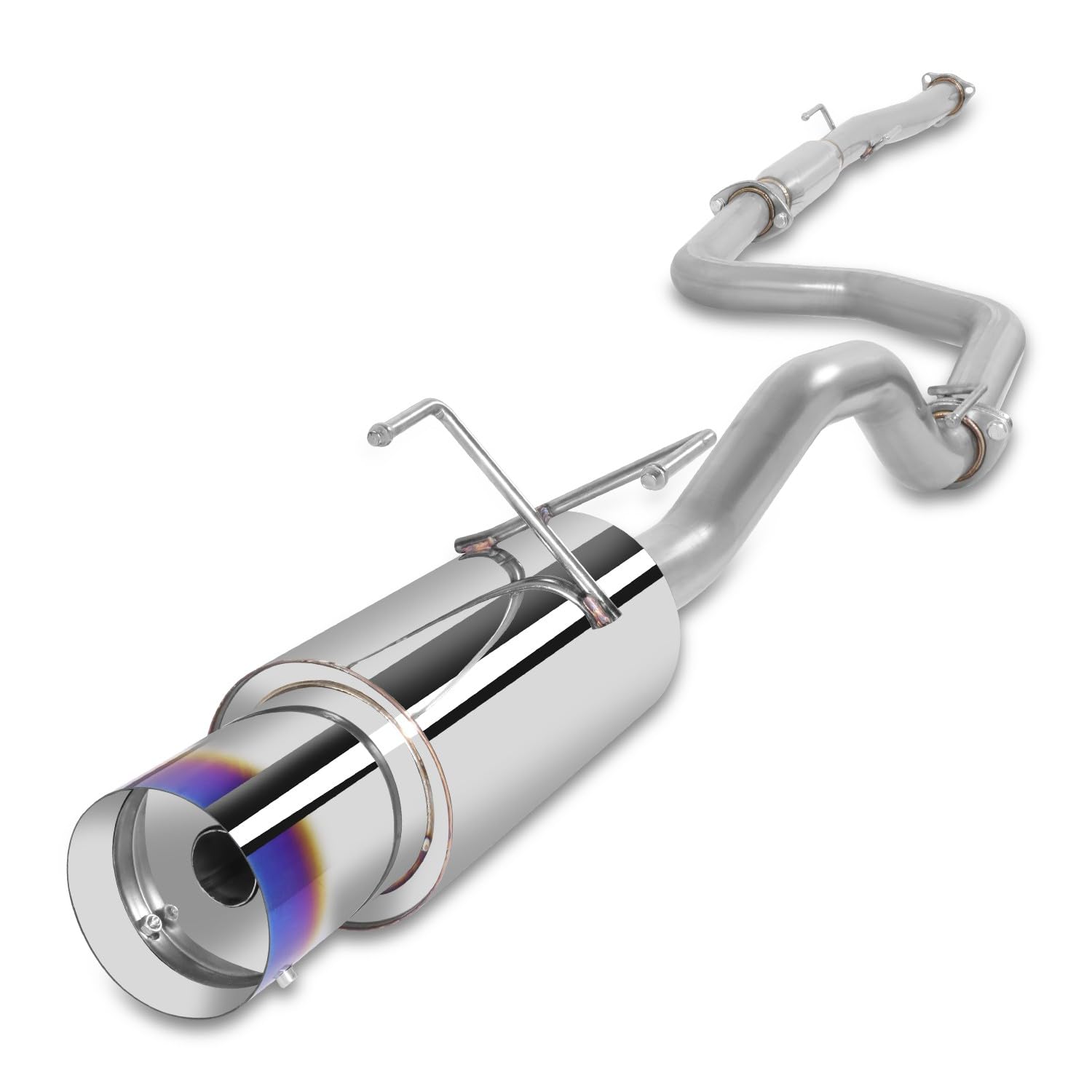 Auto Dynasty 4 inches Burnt Muffler Tip Cat-Back Exhaust System Compatible with 1992-2000 Honda Civic Coupe Sedan EX, Stainless Steel