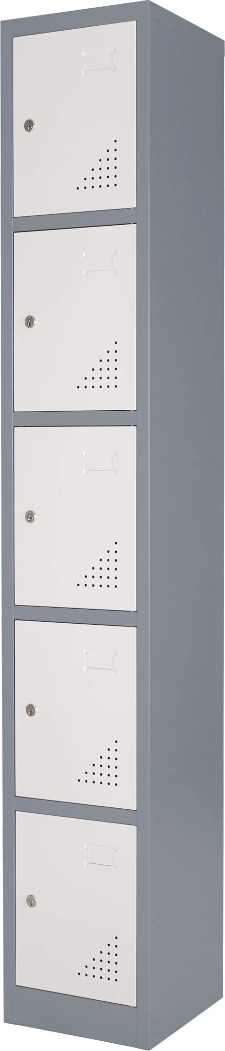 The Workplace Depot 5 Door Heavy Duty Steel Locker β Grey and White, 1800 x 300 x 300mm β Secure Metal Storage for Offices, Warehouses, and Staff Rooms (5 Door, Grey)