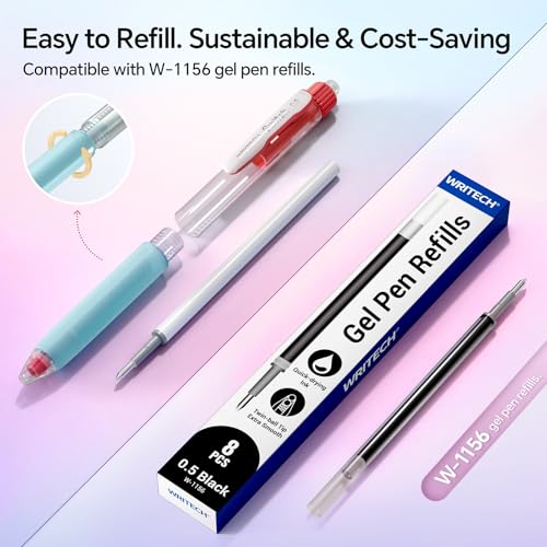 Image of WRITECH Switch Gel Ink Pens: 0.5mm Black Ink Pen Retractable Silent and Clicky Soft Grip Fine Point Pen for Journaling Smooth Writing Quick-dry No Bleed 5ct