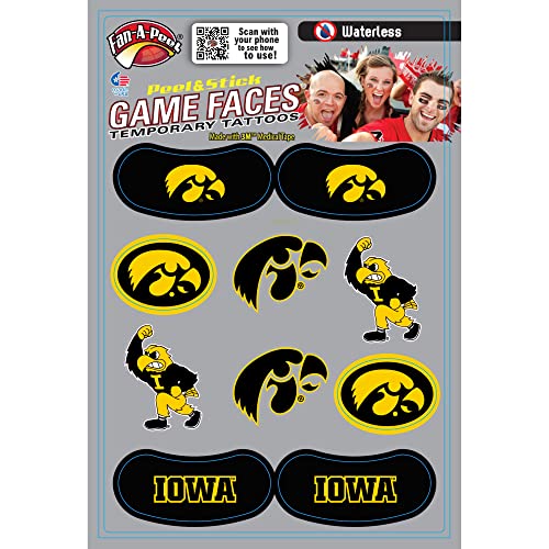 Fan-A-Peel Iowa Waterless Temporary Tattoos - Hypoallergenic Peel and Stick Waterproof Temporary Tattoos - Officially Licensed