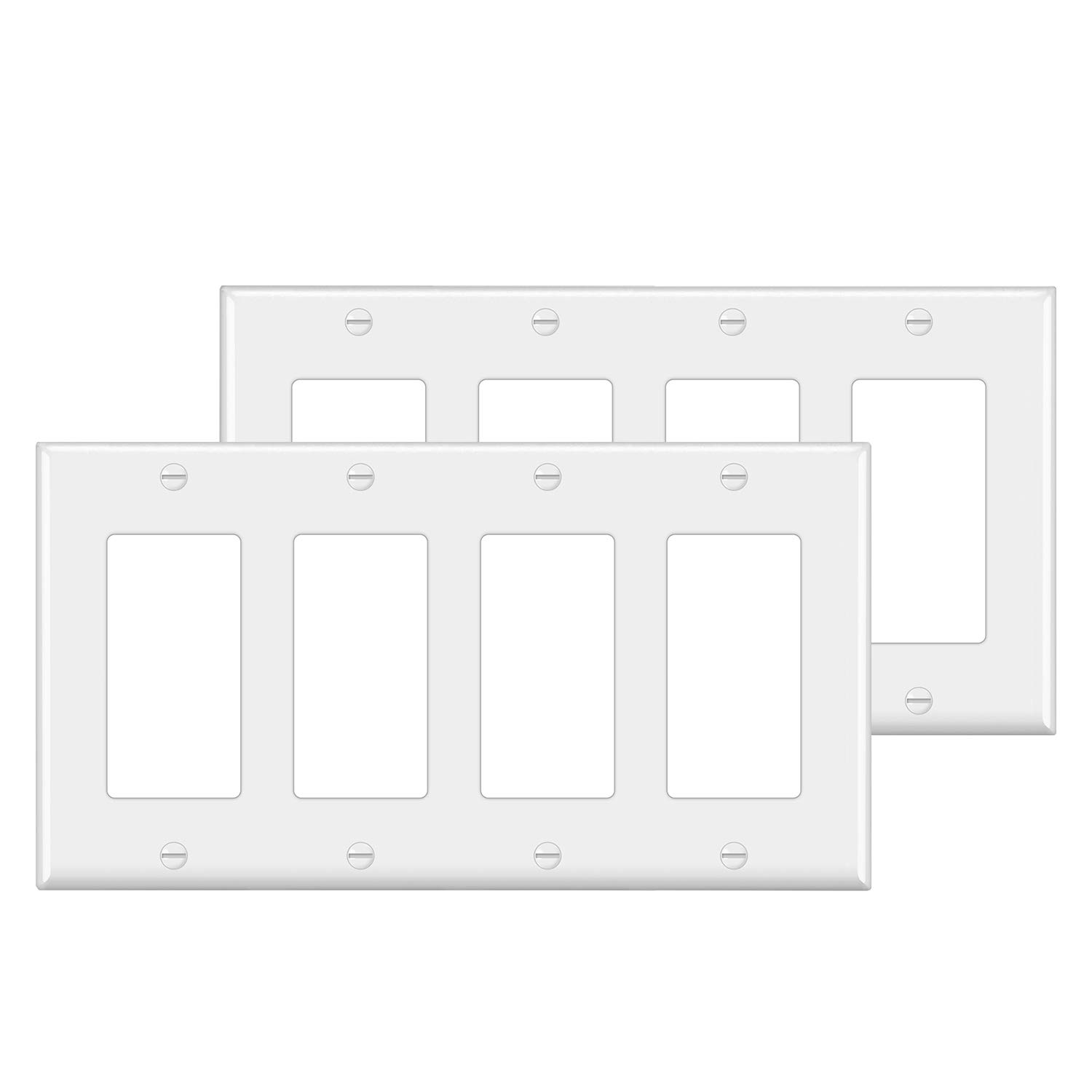 Photo 1 of [2 Pack] BESTTEN 4 Gang Decor Wall Plate, Standard Size Unbreakable Polycarbonate Outlet and Switch Cover, H4.53” x W8.23”, UL Listed, White