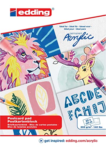 edding 30010 bloc de láminas para pintura acrílica y al óleo - blanco - 20 hojas en A6 - papel...
