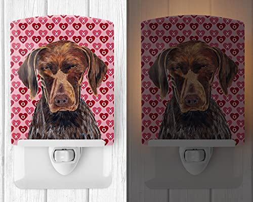 Image of Caroline's Treasures SC9244CNL German Shorthaired Pointer Hearts Love and Valentine's Day Ceramic Night Light Compact, UL-Certified, Ideal for Bedroom, Bathroom, Nursery, Hallway, Kitchen, 6x4x3, MUL