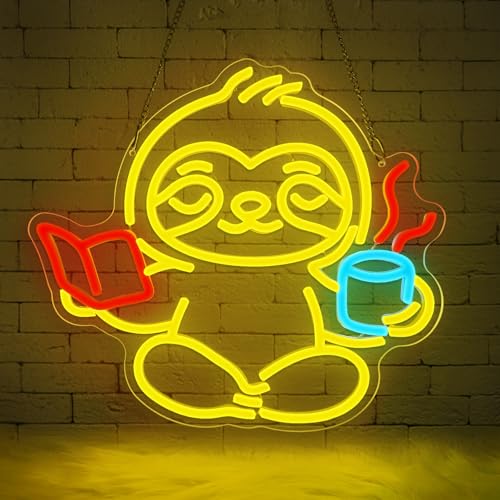Lxmoneon Libro di lettura del bradipo Insegna al neon per la lettura insegne al neon per murali bradipo con tazza di caffè sign led per camera da letto caffetteria aula cameretta dei bambini Lxmoneon Libro di lettura del bradipo Insegna al neon per la lettura insegne al neon per murali bradipo con tazza di caffè sign led per camera da letto caffetteria aula cameretta dei bambini