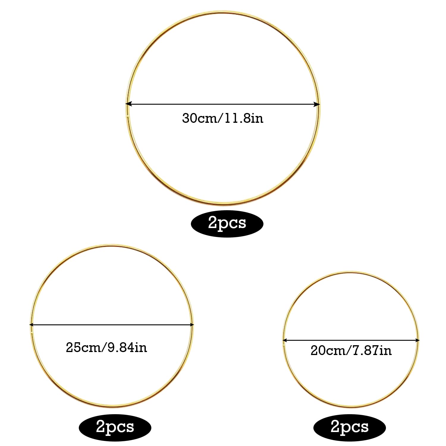 6 Anelli Metallo Dorati 20/25/30cm Per Macramè, Ghirlande, Acchiappasogni - Foto 9