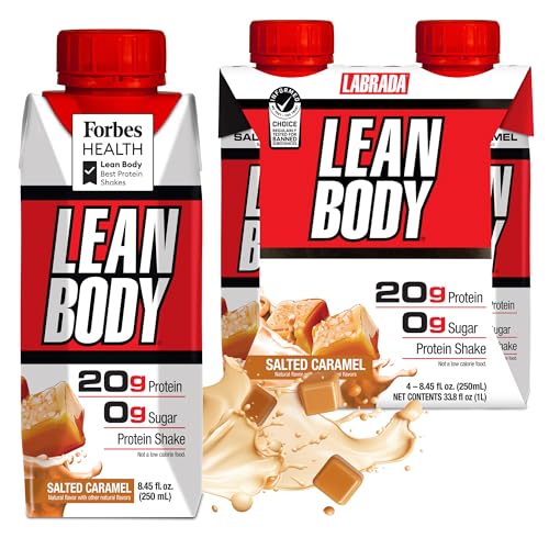 Image of Lean Body Ready-to-Drink Salted Caramel Protein Shake, 20g Protein, Whey Blend, 0 Sugar, Gluten Free, 22 Vitamins & Minerals, (Recyclable Carton & Lid - Pack of 4)