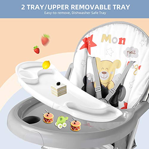 LIVINGbasics Eat & Grow Convertible Baby High Chair, with 5 Point Safety Belt, 2 Removable Tray, Simple Fold Highchair - Image 3