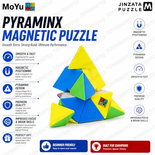 Image of MoYu MFJS MeiLong Pyraminx M Magnetic Speed Cube 3x3 Pyramid Puzzle Stickerless | Smooth Turning | Brain Teaser Toy for Kids & Adults