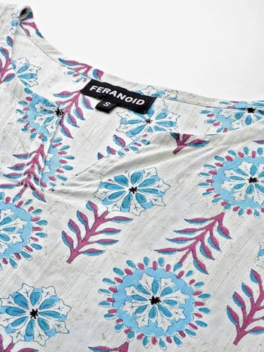 Image of feranoid Designer V-Neck Short Straight Kurti with 3Quarter Sleeves