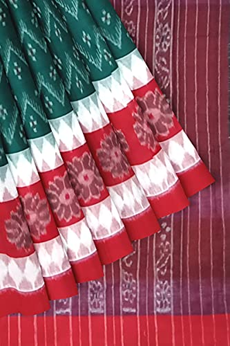 Image of Odisha Sambalpuri Handloom Ikat Women's Cotton Saree, Odisha Handloom Handmade Pure Cotton Khandua Saree, Ikkat Orissa Traditional Handloom Saree Without Blouse