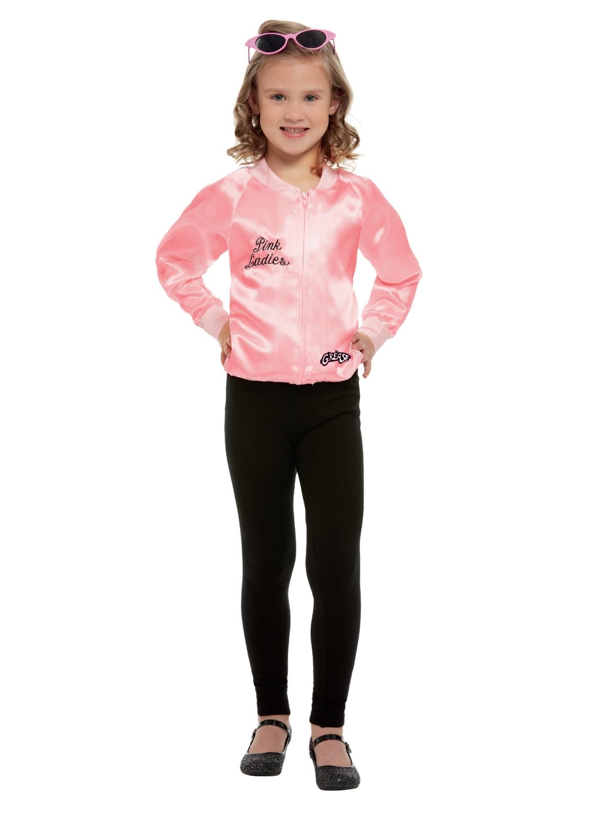 Smiffys Grease Pink Ladies Jacket for Kids, Pink Jacket with Embroidered Logo, Officially Licensed, Fancy Dress, and Playful Music-Themed Events, Girls Teen Age 12+ costume