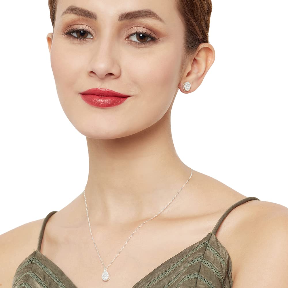 Women's Charming CZ Stone Pendant Set, Elegant Gift