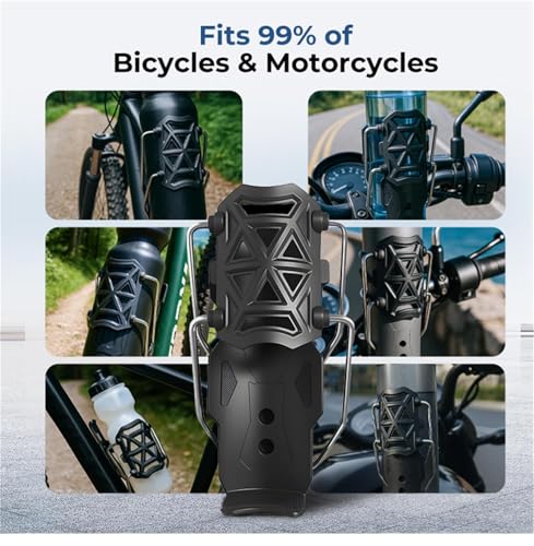Image of Bike Cup Holder Motorcycle Bicycle Water Bottle Holder Bicycle Bumper Cup Holder 360 Rotation Fit Adaptive Cycling & Motorcycle Cup Holder with Automatic Clamping (Mysterious Black)