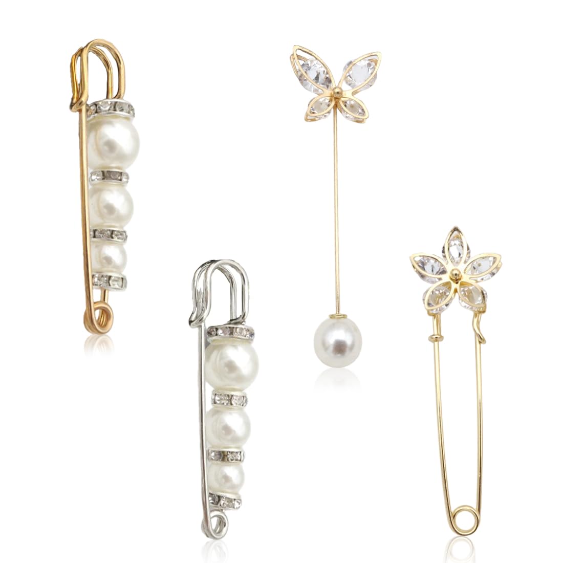 Lot de 4 pinces rétro pour pull, châle, châle avec perles de cristal synthétique,attache traine robe de mariée, accessoire de costume, serre-taille pour cardigan, robe, chemise et jeans