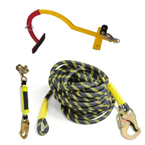 Ridge Pro Roof Anchor System with 50ft Vertical Lifeline Bundle - OSHA Compliant Safety Anchor for 6/12-12/12 Pitch Roofs Red and Yellow Aluminum