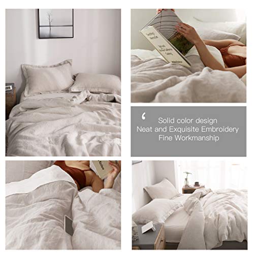 Simple&Opulence 100% Washed Linen Duvet Cover With Embroidered,Queen Size(88"X 92"),3 Pieces Soft Farmhouse Comforter Set With Button Closure,1 Duvet Cover And 2 Pillowshams(Natural Linen) #TOP4
