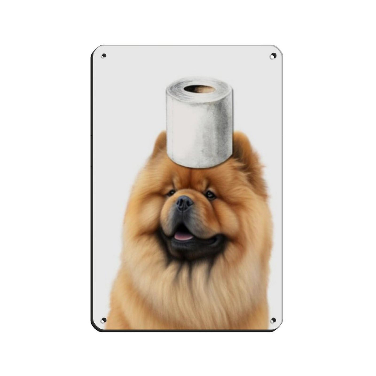 Chow Chow Dog with Toilet Paper on Head Retro Poster Metal Tin Sign Chic Art Retro Iron Painting Bar People Cave Cafe Family Garage Poster Wall Decoration 8x12inch(20x30cm)