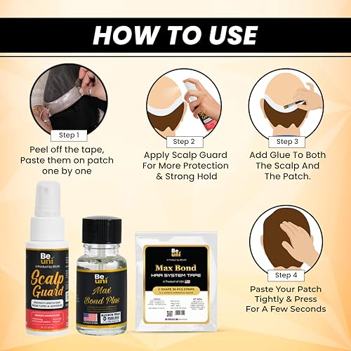 Image of Hair Patch For Men Complete Kit With Hair Patch Glue Tape Remover Scalp Protector And Brush One Stop Hair Patch Accessories Solution For Secure Hold And Easy Maintenance