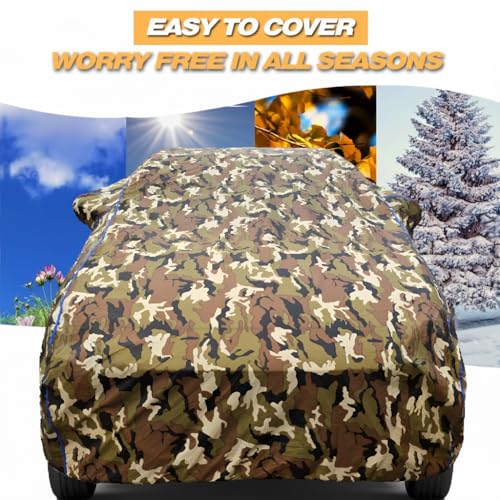 Image of Waterproof Car Body Cover for Hyundai Venue (2015-2026) with Mirror Pocket, UV Protection, Buckle Belt, 100% Water-Resistant (Jungle)