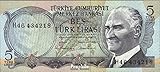 Türkei Pick-Nr: 185 bankfrisch 1970 5 Lira (Banknoten für Sammler)