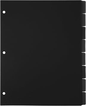 8 Tab Black Binder Dividers for 3 Ring Binders 8.5 x 11 Inch Binder Dividers with 3 Hole Punched Page Dividers Sturdy Binder Index Dividers for School Black