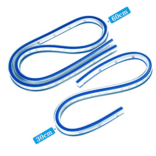 2 stuks flexibele kunststof bochtliniaal, maatgereedschap voor bochten 30 cm + 60 cm gebogen liniaal handwerk tekening meetgereedschap - Afbeelding 3