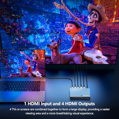 Image of 4K 30HZ 2x2 Video Wall Controller, HDMI Input with 12 Modes, 180 Rotation, Edge Masking, Audio, IR Remote and 2x2,1x2,1x3,1x4,2x1,3x1,4x1 Modes, 4 tv Screens into 1 Wall Display