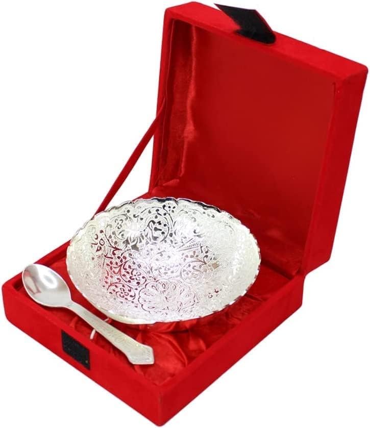 NOBILITY Bowl Spoon Set Silver Plated Dessert Dry Fruits Serving Diwali Christmas Eid Wedding Return Gift Items Friends Family Home Decoration Housewarming Corporate Gifts 6 Sets image 3