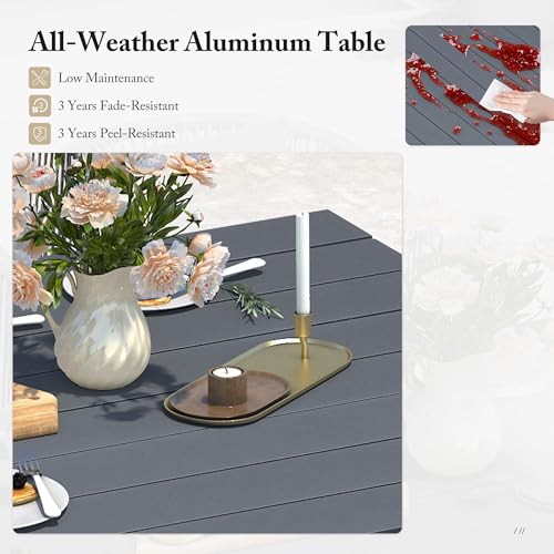 Image of PURPLE LEAF 7 Pieces Patio Dining Set with Waterproof Furniture Cover Rectangular Table and Chairs Set for Garden Deck Aluminum Frame Backyard Kitchen Set, Cushions and Pillows Included Taupe