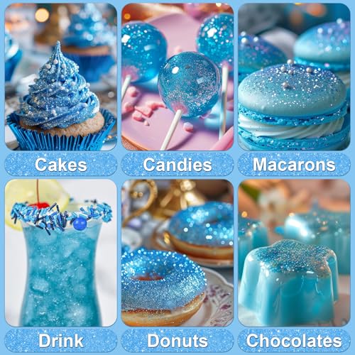 Blue Edible Glitter - 5g Food Grade Cake Decorating Shimmering Glitter, Edible Sprinkle Luster Dust for Drinks, Chocolates, Fondant, Strawberries, Cupcakes, Candy, Valentines Cookie - Vegan