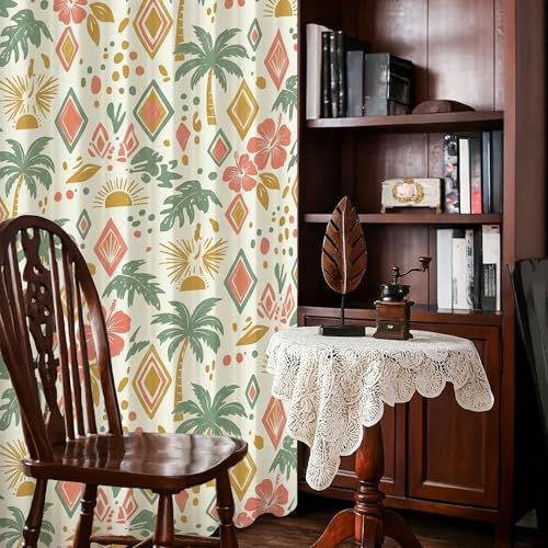 Rideaux occultants palmier fleur tropicale corail lavable pour décoration chambre