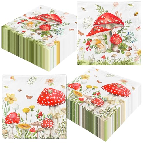 40Pcs Mushroom Paper Napkins Mushroom Guest Napkins Enchanted Forest Napkins Mushroom Party Tableware Fairy Tale Napkins Cottagecore Paper Napkins Woodland Napkins Mushroom Party Supplies