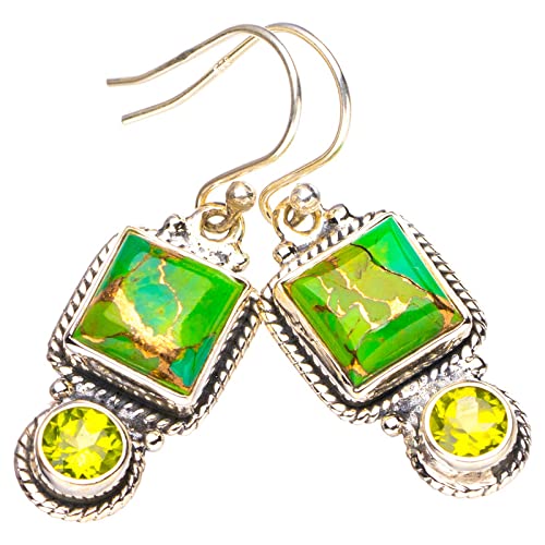 StarGems Natürlich Kupfertürkis und Peridot Handgefertigtes 925er Sterling silber Ohrringe 3.81cm E3523-2 Cover