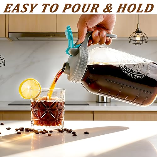 Image of Mason Jar Cold Brew Coffee Maker 64 OZ ( 2 Quart ) Wide Mouth Cold Brew Pitcher With Brew Filter For Coffee, Iced Tea, Sun Tea, Lemonade